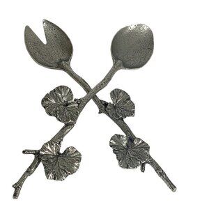 Geranium Leaf Salad Servers Metalware Twig Handles